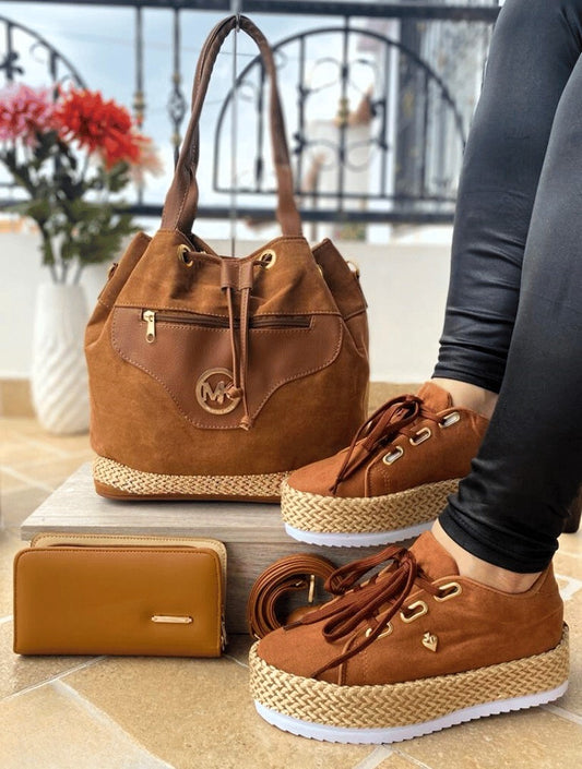 Trío Yute Bolso + Billetera + Calzado